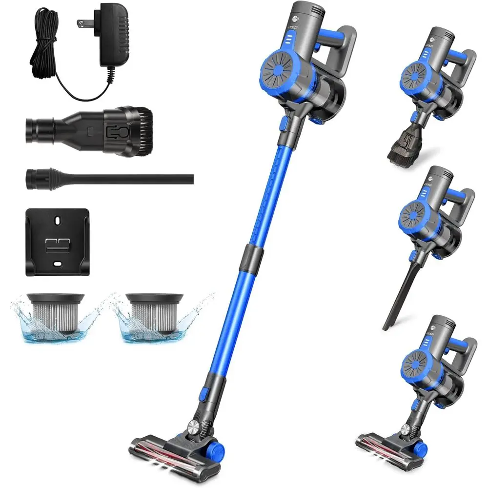 

45 Minutes Run-Time, 4 in 1 Lightweight Stick Vacuum 200W, 3 Power Modes, HEPA Filter for Hardwood Floors, Carpet, Pet Hair, Car