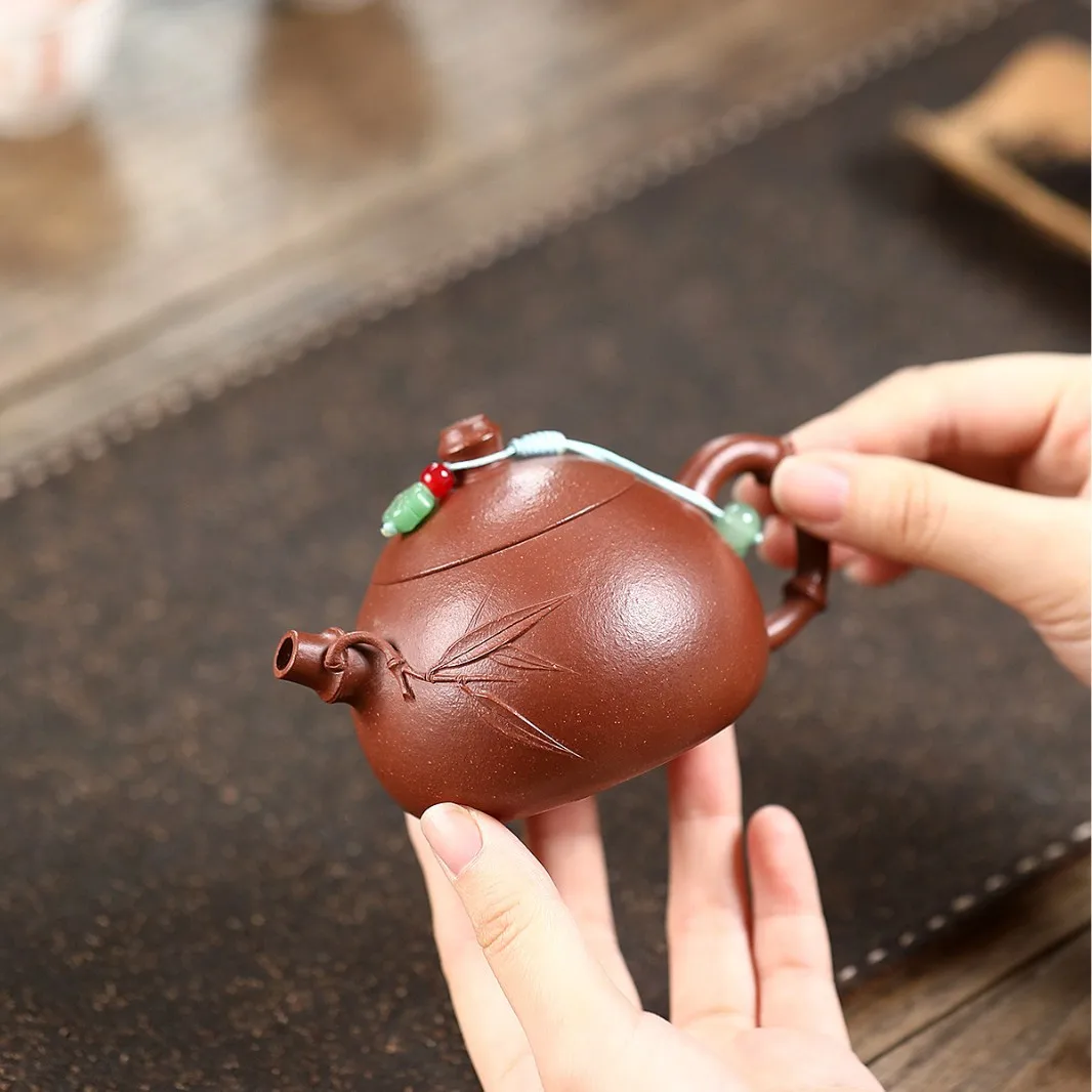 Handmade Yixing Purple Clay Pot Famous Ore Descending Slope Mud Bamboo Joint Wentan Teapot Inner Pile Ball Hole 140cc