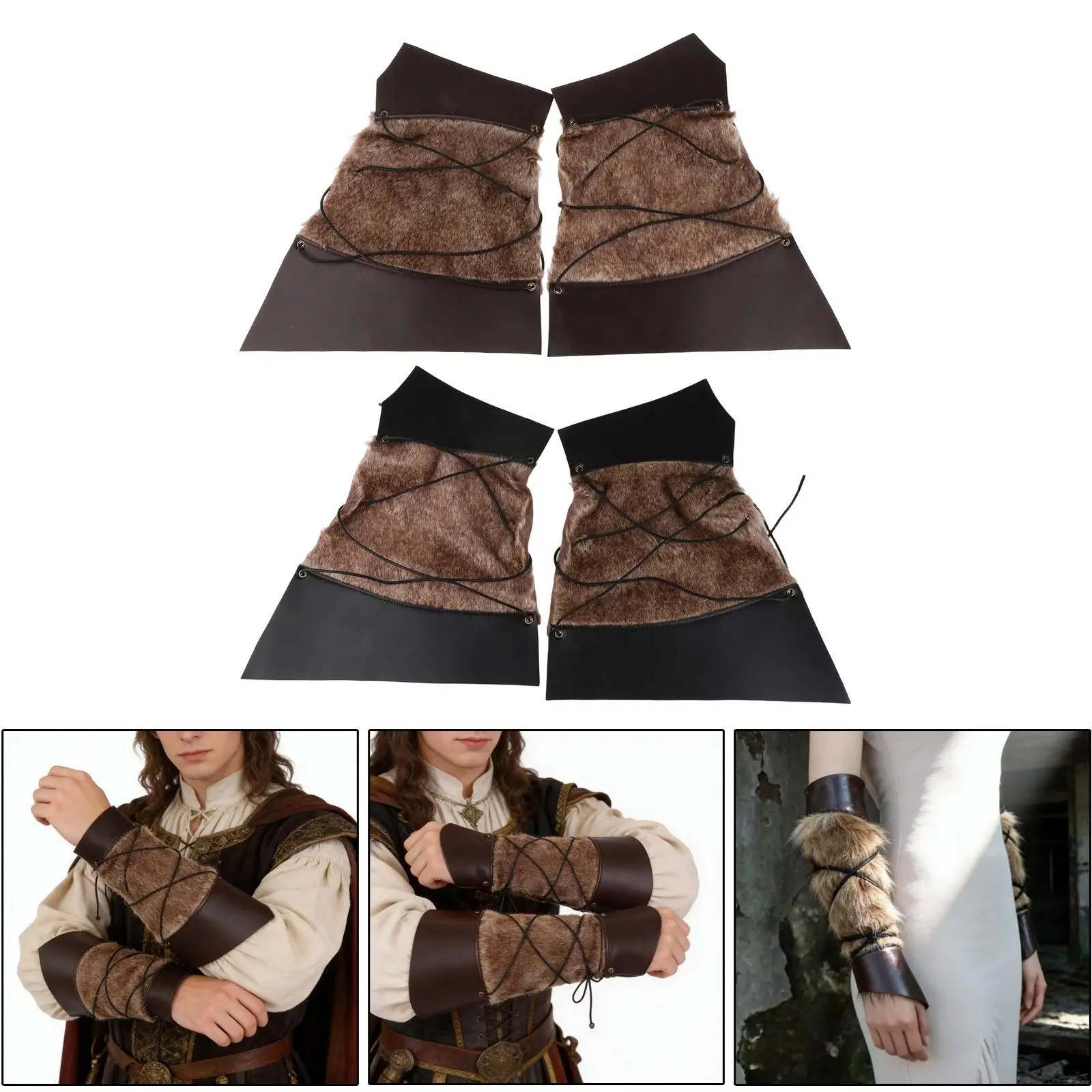 

Medieval Bracers Cosplay Faux Fur Arm Wraps for for Women Men Festival Carnival
