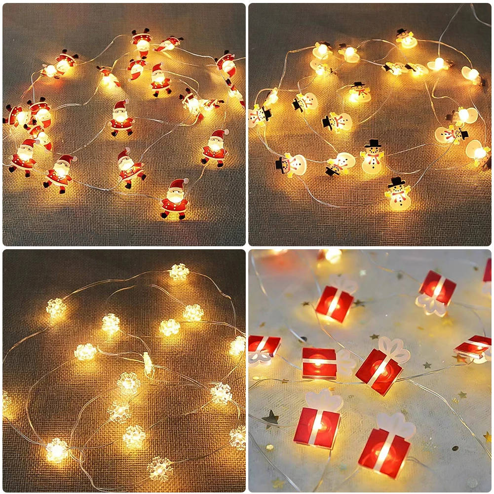 1Set Christmas Decoration LED Light String Snowflake Snowman Santa Claus Christmas Tree String Light Xmas Tree Ornament For Home