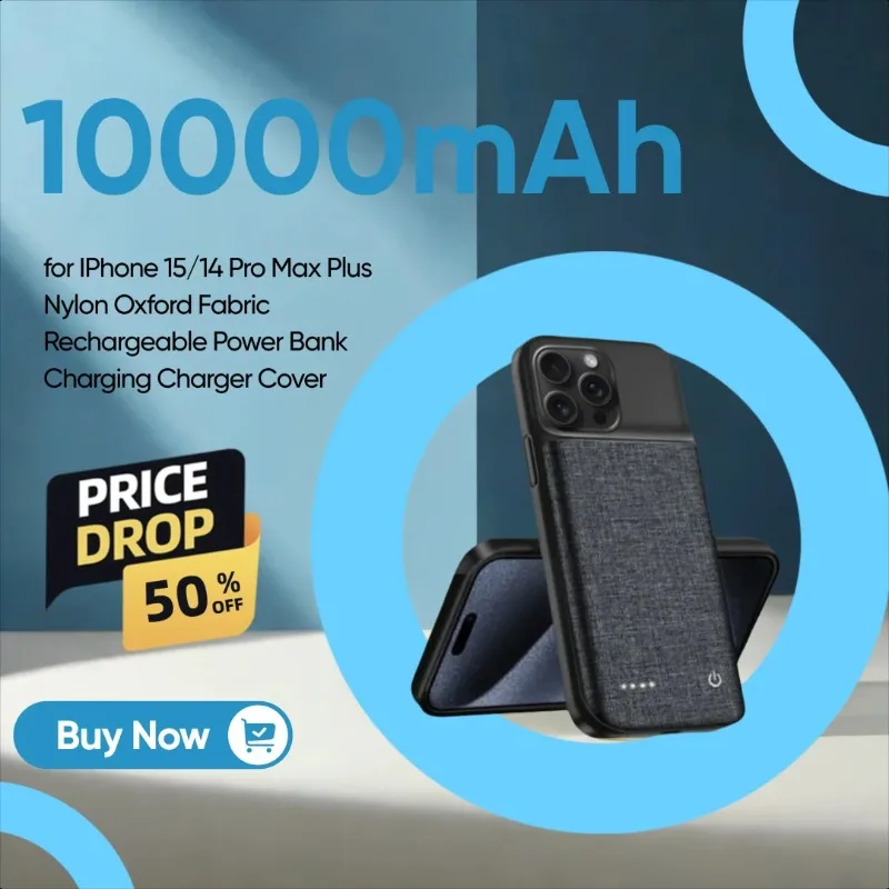

10000mAh Battery Charger Case for IPhone 15/14 Pro Max Plus Nylon Oxford Fabric Rechargeable Power Bank Charging Charger Cover