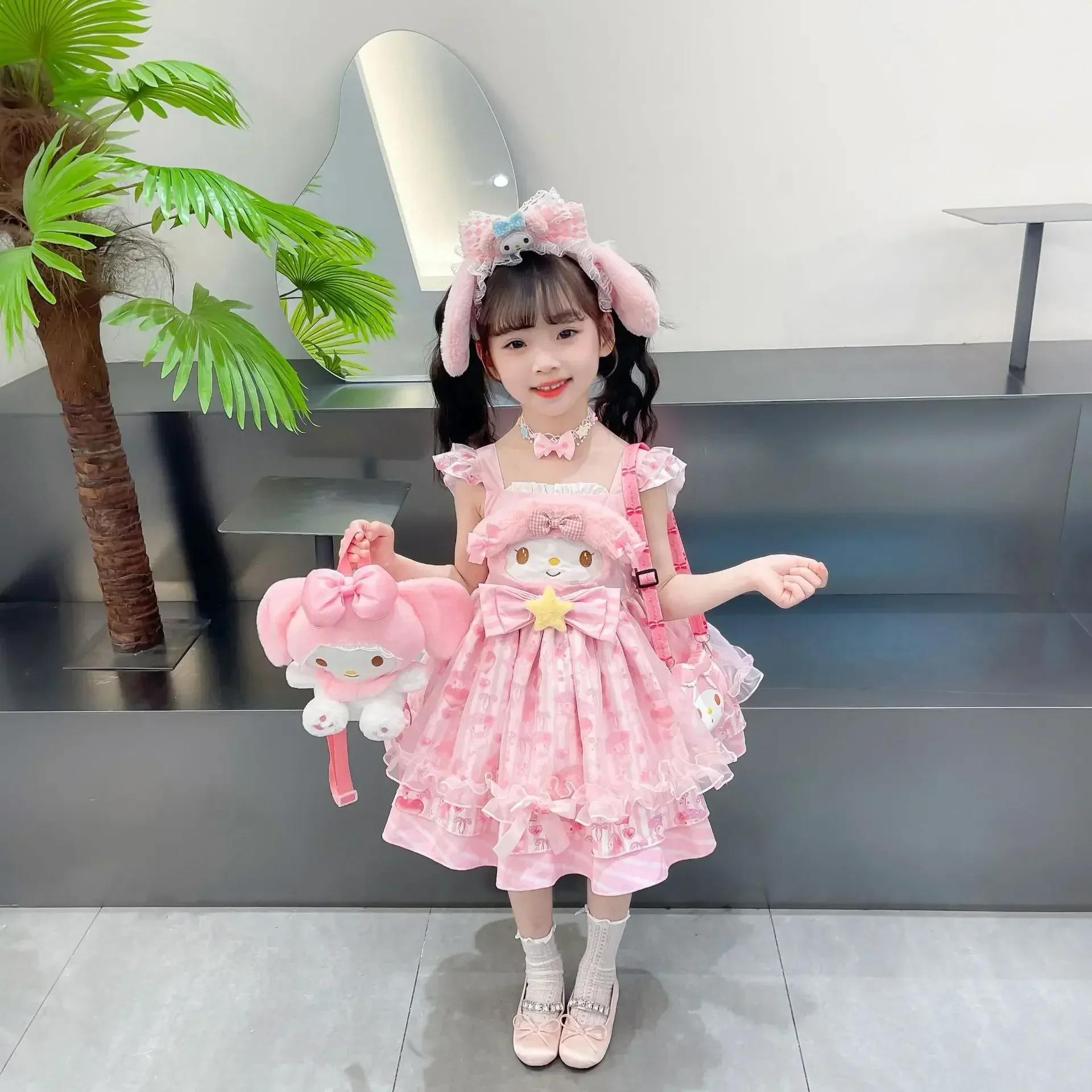 

Miniso Kawaii Cinnamoroll My Melody Children Dress Cartoon Anime Lolita Princess Dresses Summer Party Sweet Girl Birthday Gift