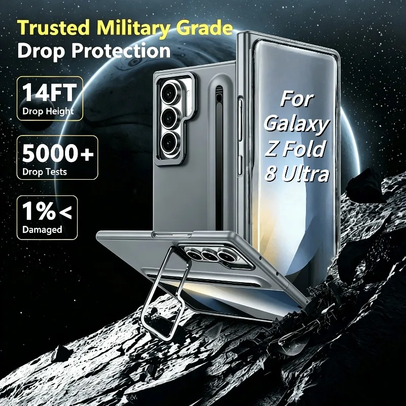 Metal Lens Stand with S Pen Slot Flip Case for Samsung Galaxy Z Fold 8 Ultra 7 6 5 4 3 Screen Protect Glass Film Anti-drop Cover