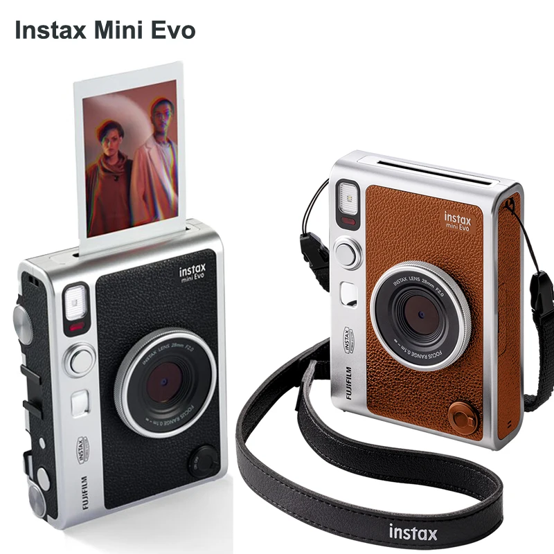 Fujifilm Instax Mini Evo Instant Camera Smartphone Photos Printer Brown Black Color+ (Optional Instax Mini White Film 20 sheets)