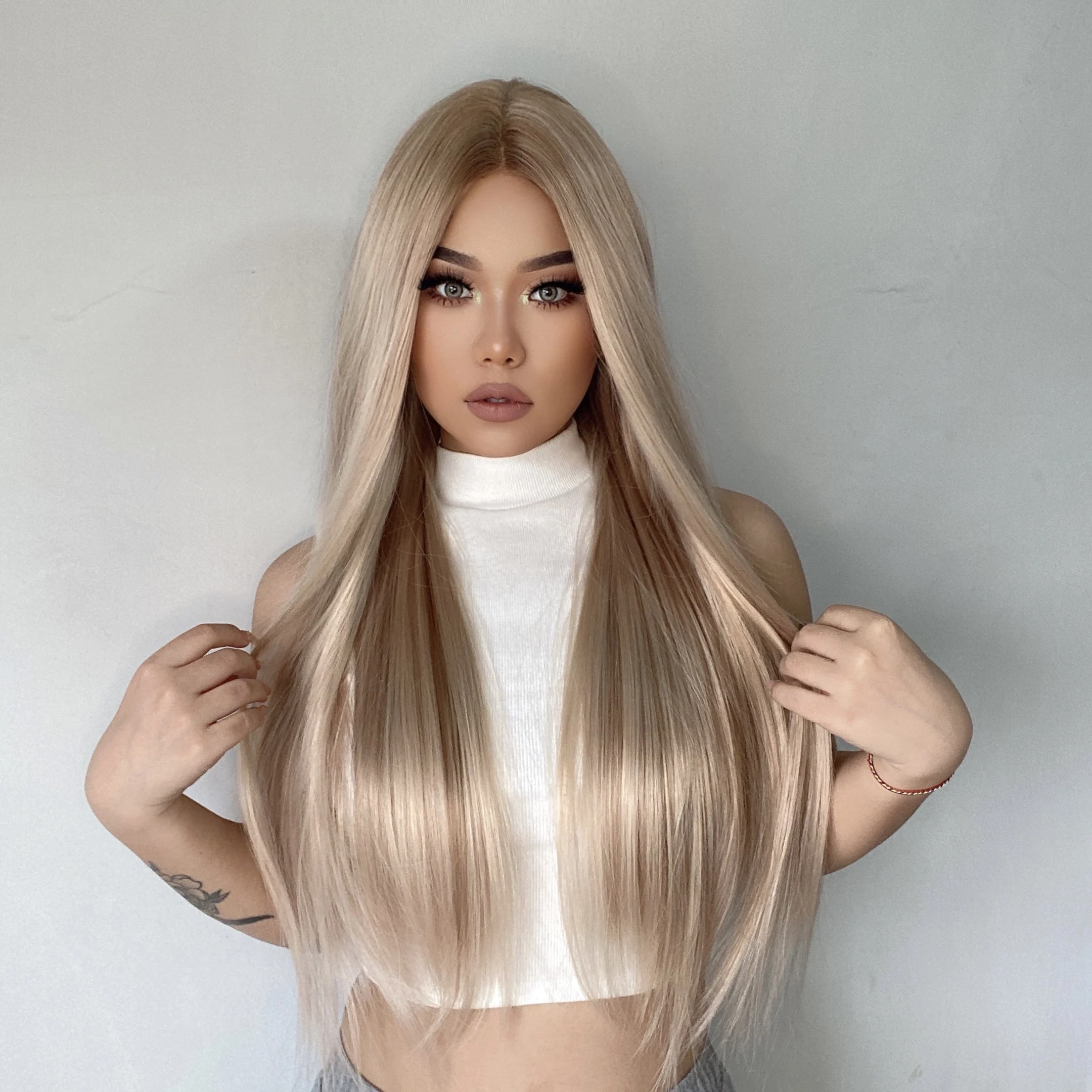BLONDE UNICORN  Lace Synthetic Wig Blonde withHighlight Long Straight  Wigs Women Heat Resistant Daily Party Natural Cosplay