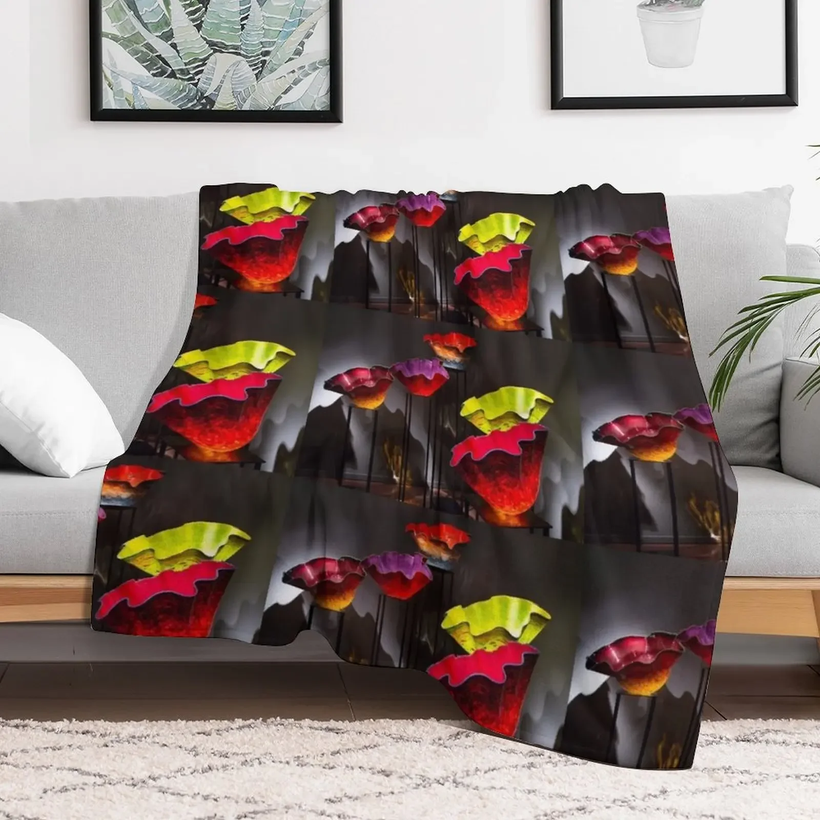 USA. Seattle. Chihuly Garden and Glass. Huge Glass Flowers. Throw Blanket Thermal Furry Blankets