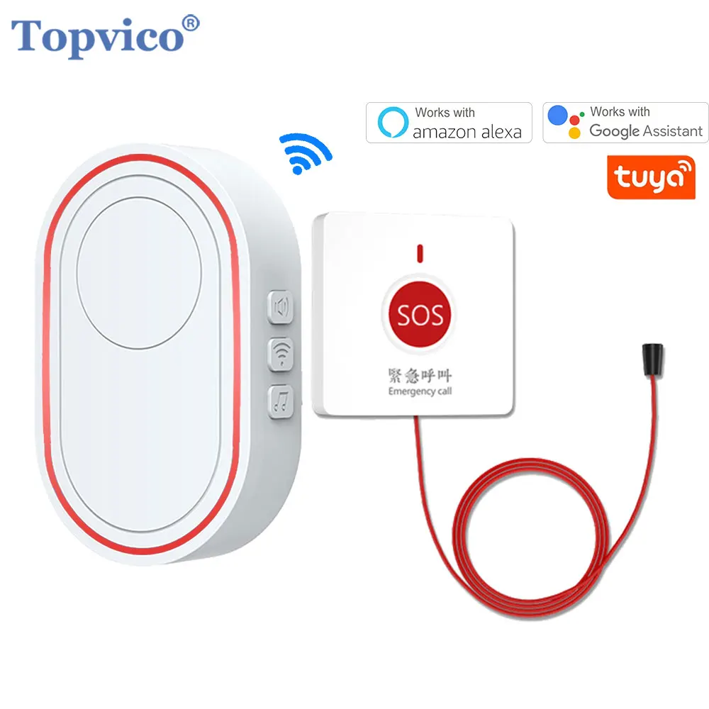 Topvico Emergency Button WiFi Elderly Patient Tuya Bed Alarm System Panic SOS Fall Alert Senior Wireless Caregiver Pager Call