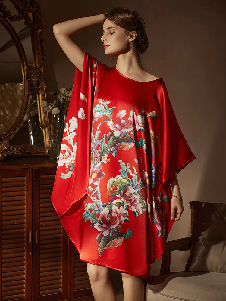100% Mulberry Silk Plus Size Nightshirts Short Sleeve Sleep Dress Nightgown Sleepwear Dresses Women Pajama Lingerie Loungewear