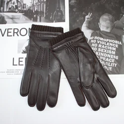 Men's sheepskin fashionable short colored leather warm driving and cycling touch screen gloves