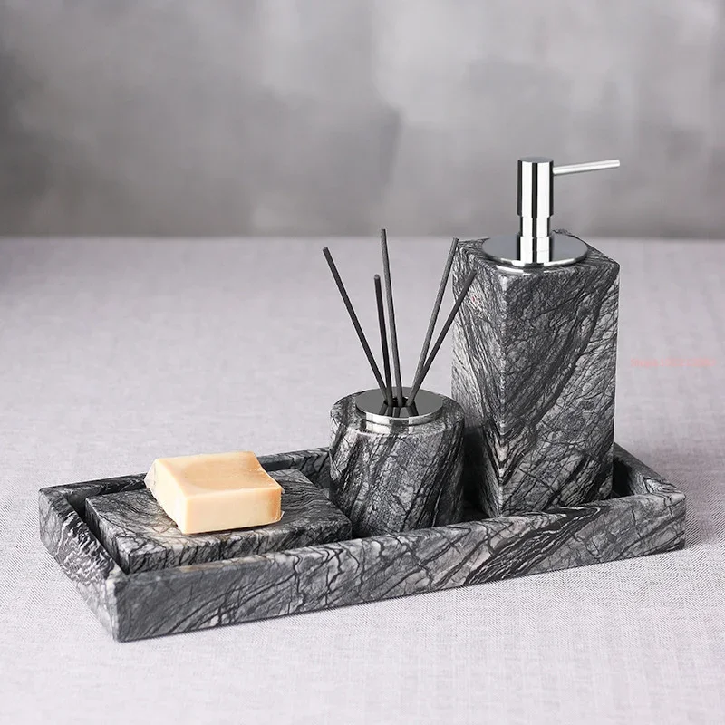 

Bathroom Set Marble Liquid Soap Dispenser Toothbrush Holder Gargle Cup Tray Cotton Swab/Tissue Box Sell Separately Nordic Style