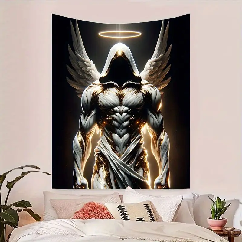VIKAMA Gothic Gilded Wings Halo Holy Light Angel Dark Tapestry, Heavenly Wall Art for Bedroom Living Room Dorm