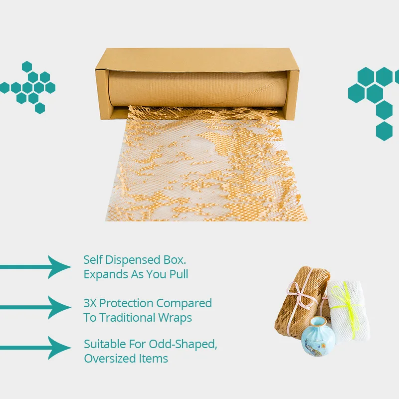 حار بيع تسليم سريع التعبئة والتغليف كرافت ملء عازلة وسادة واقية التفاف ورق الحرف العسل