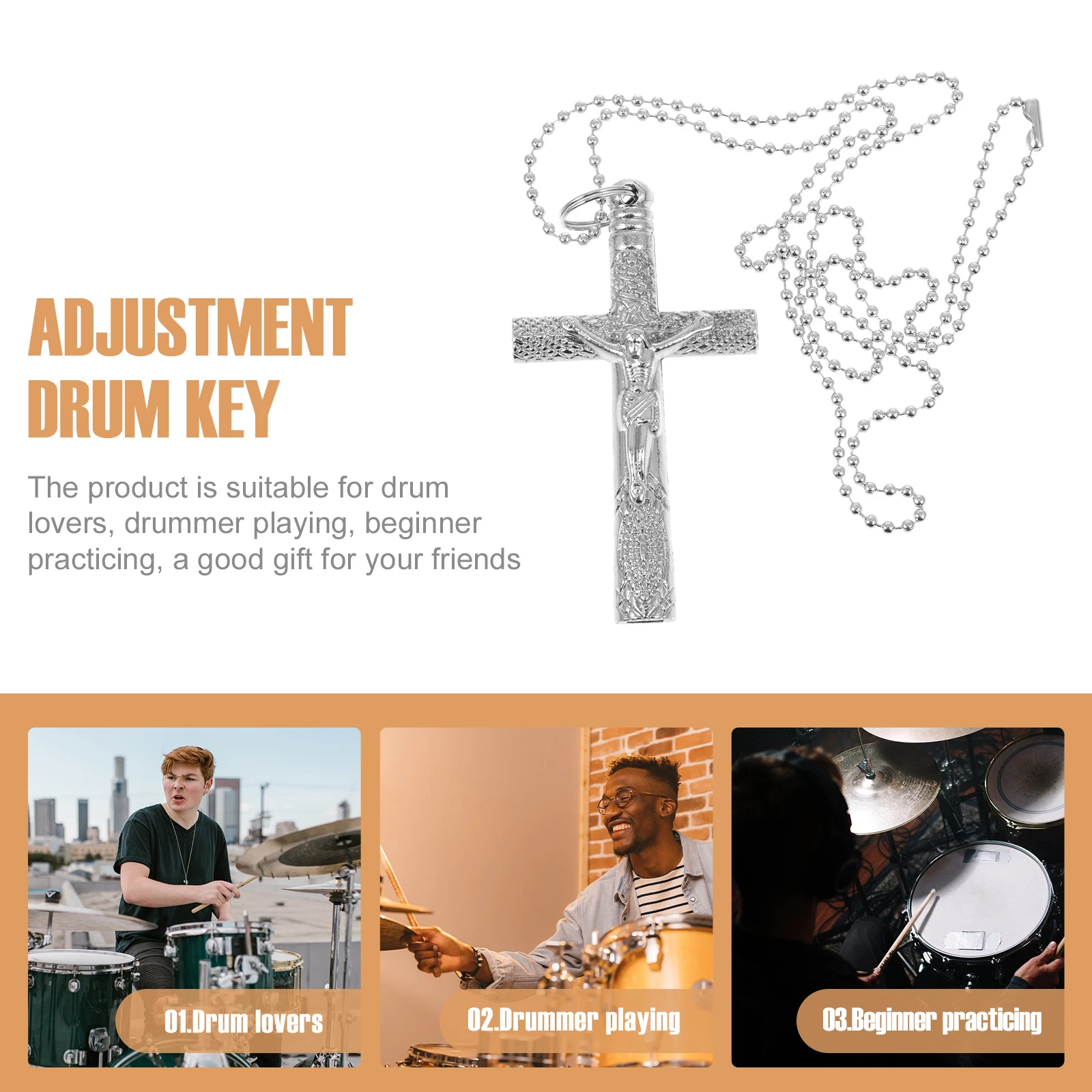 

1pc Steel Tuning Key Adjustable Wrench For Percussion Key Drum Set Drum Adjustment Tool Lightweight Portable Silver