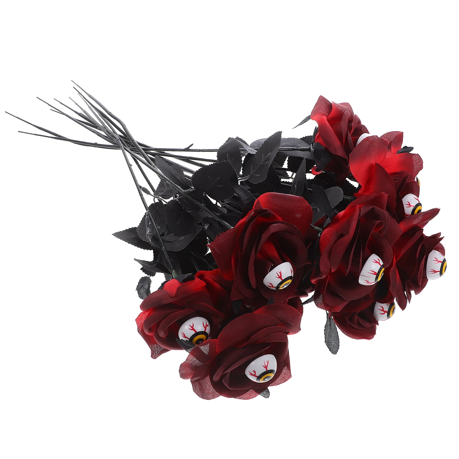 

12pcs Artificial Rose Bouquet With Eyeballs Faux Flowers For Outdoor Indoor Party Decor Spooky Halloween Fake Flower Arrangement