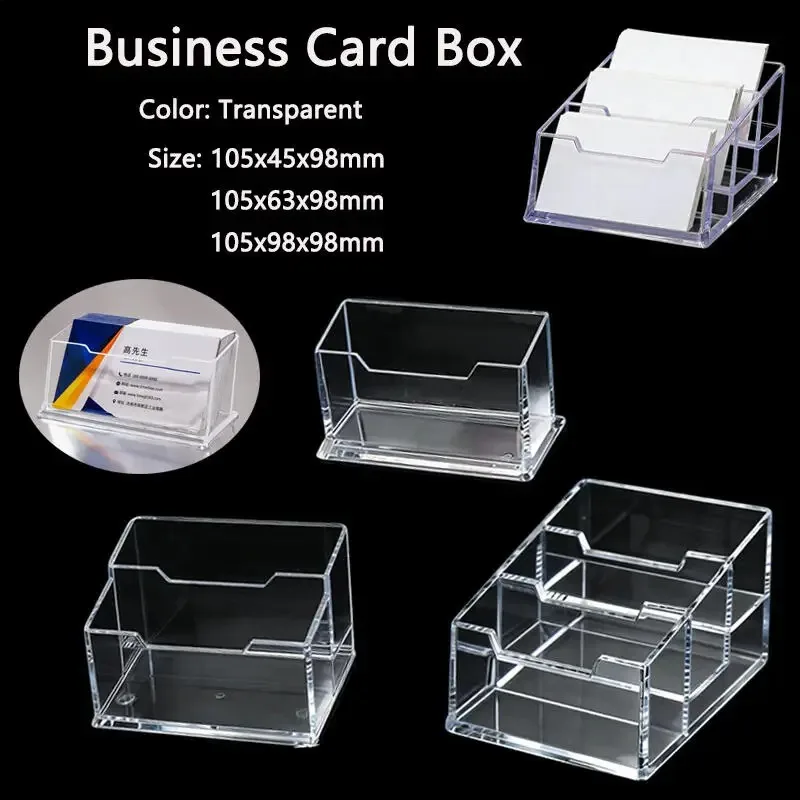 1pcs Clear Desk Shelf Box Storage Display Stand Acrylic Plastic Transparents Desktop Bussiness Card Holder Place Card Holder