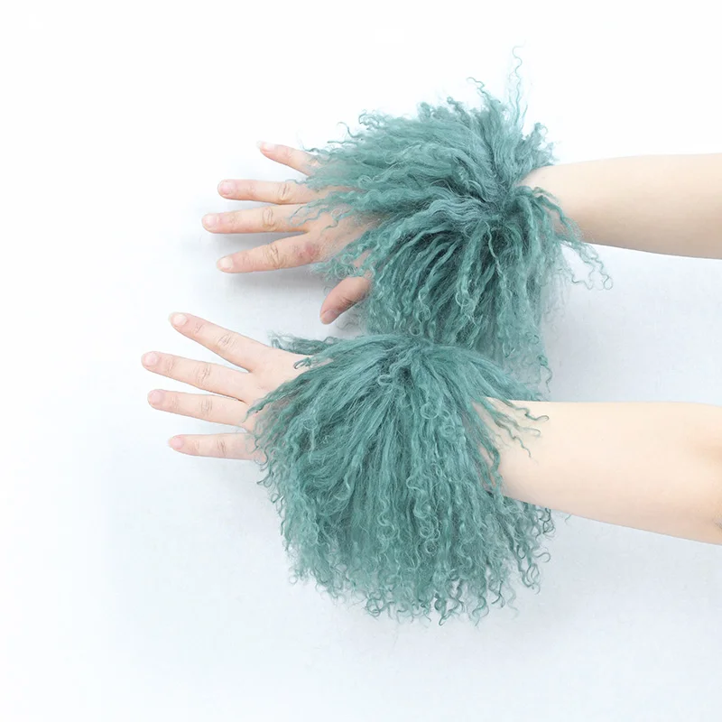 Fashion Women's Solid Autumn Winter Luxurious Cuff-Effortless Snap Design Real Mongolian Lamb Fur Cuff