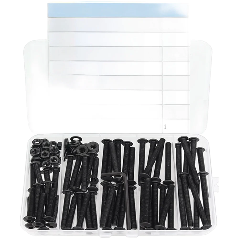 105pcs Black M5 Button Head Socket Cap Screws Nuts Washers Kit 10.9 Grade Alloy Steel Hex Bolt Set For Machinery Electronics Ass