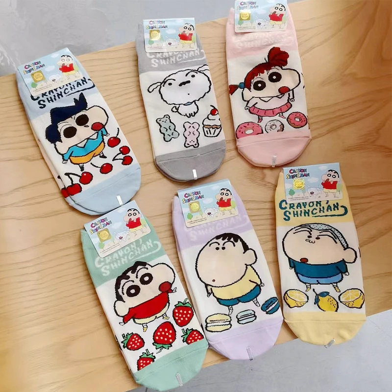 Kawaii Crayon Shin-Chans Nohara Himawari Nohara Shiros Cotton Socks Leisure Socks Sweat Absorption Breathable Ins Gift For Girls