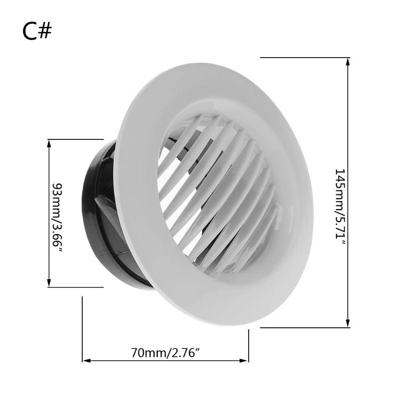 J2HB ABS Air Vent Extract Grille Round Diffuser Ducting Air Ventilation Cover Air Volume Kitchen Bath Outlet 100mm