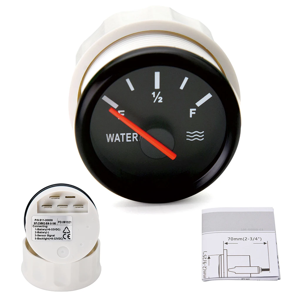 

52mm Car Fuel Level Water Level Gauge 0-190ohm Marine Boat Water Tank Level Gauge Waterproof Digital Pointer Gauge Red backlight