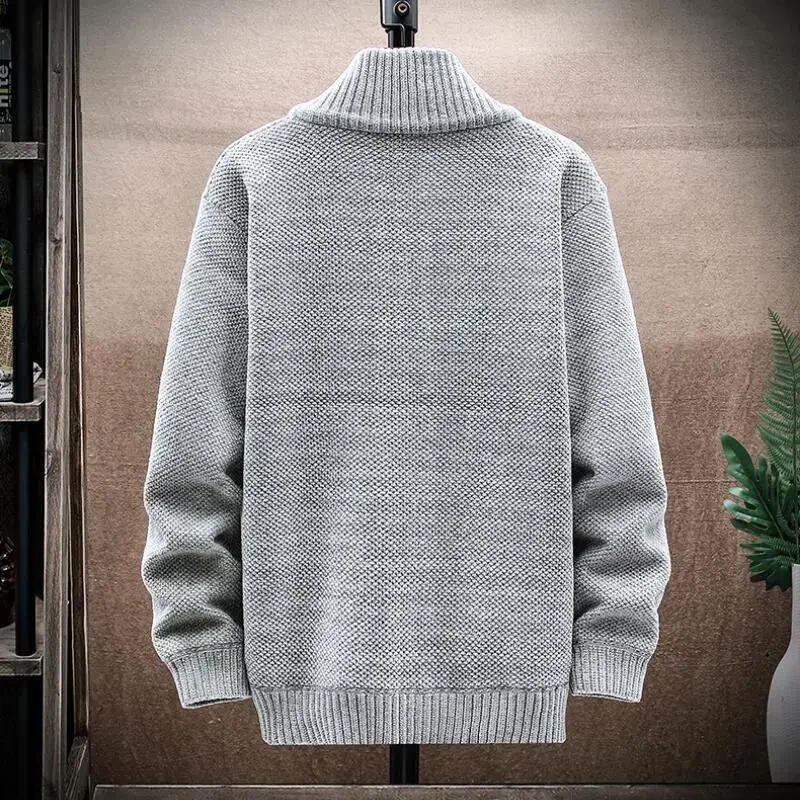 Men Turtleneck SweaterCoat 2024 Autumn Winter Wool Thick Warm Sweater Jackets Zipper Solid Casual Knitted Cardigan mens clothes