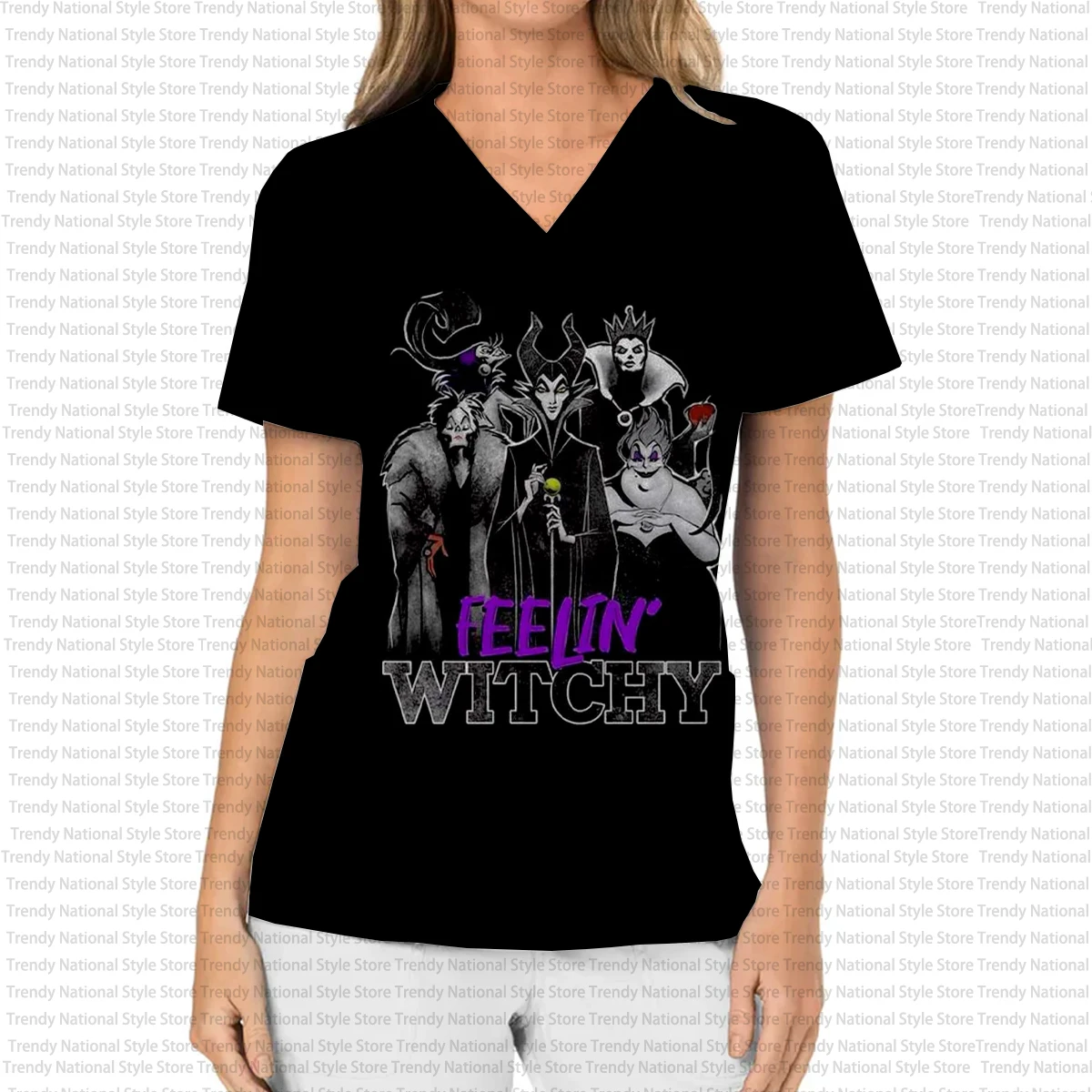 جديد المرأة هالوين هدية العمل موحدة طباعة مرحبا كيتي الخامس الرقبة قصيرة الأكمام جيب فرك الأعلى الأسنان الحيوانات الأليفة متجر ممرضة تي شيرت #3