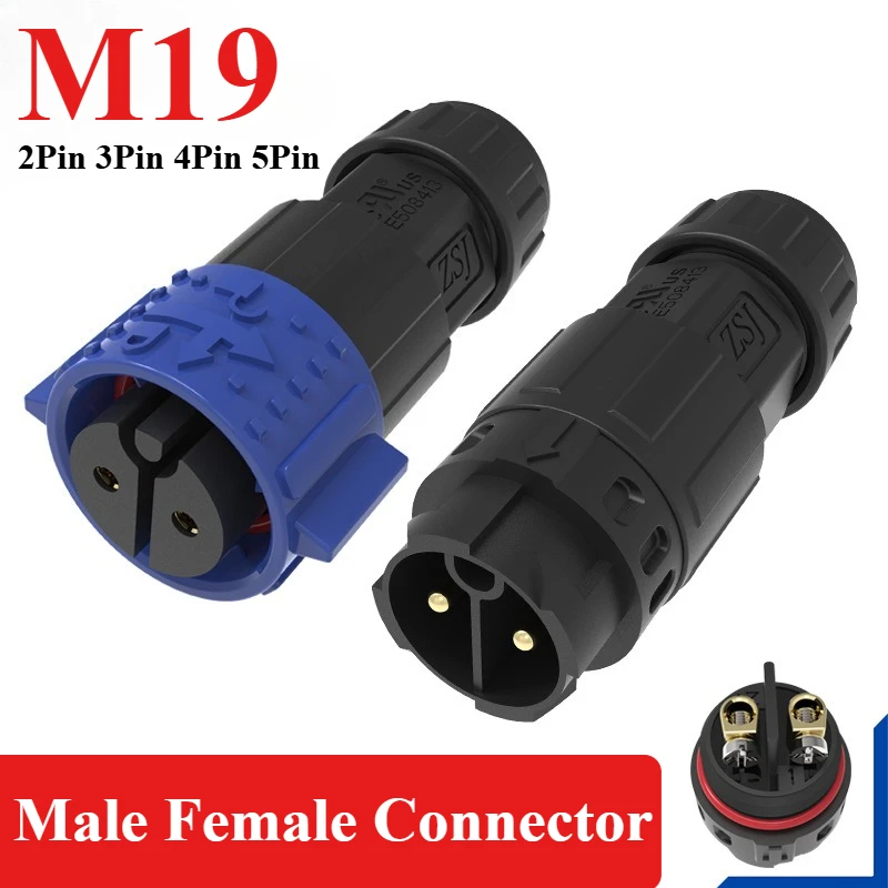 Waterproof M19 Self-locking Cable Connector Outdoor IP68 2 3 4 5 7 8 Pin Aviation Plug 20A Male Female Docking Power Connectors