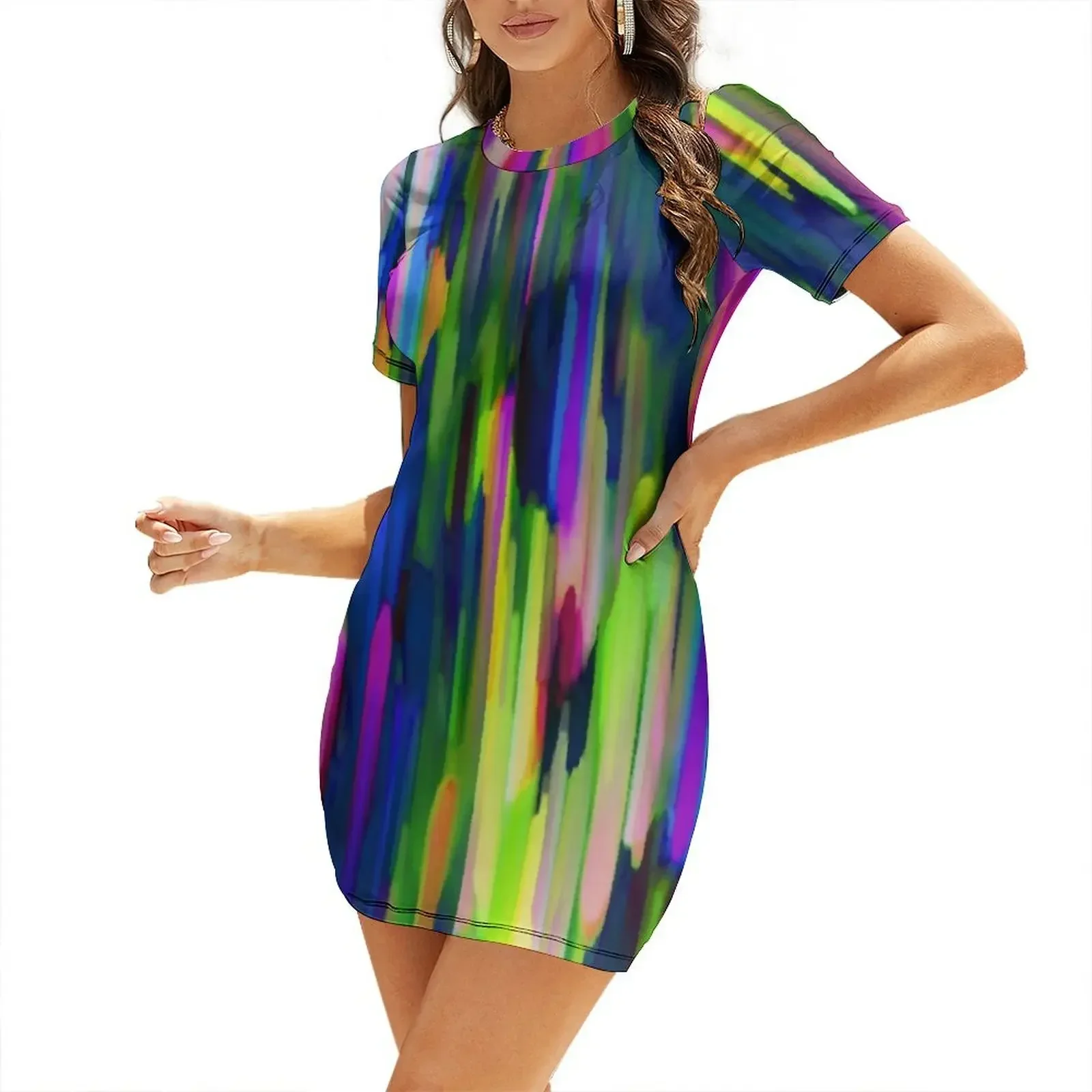 

Colorful digital art splashing G256 Short-Sleeved Dress dress for women summer Dance dresses summer outfits for women 2026