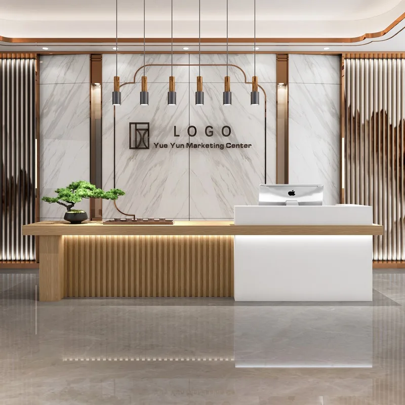 

Modern Luxury Hotel Reception Desk Customizable Front Office Counter For Hotels With Built-in Storage For Lobby Business Centers