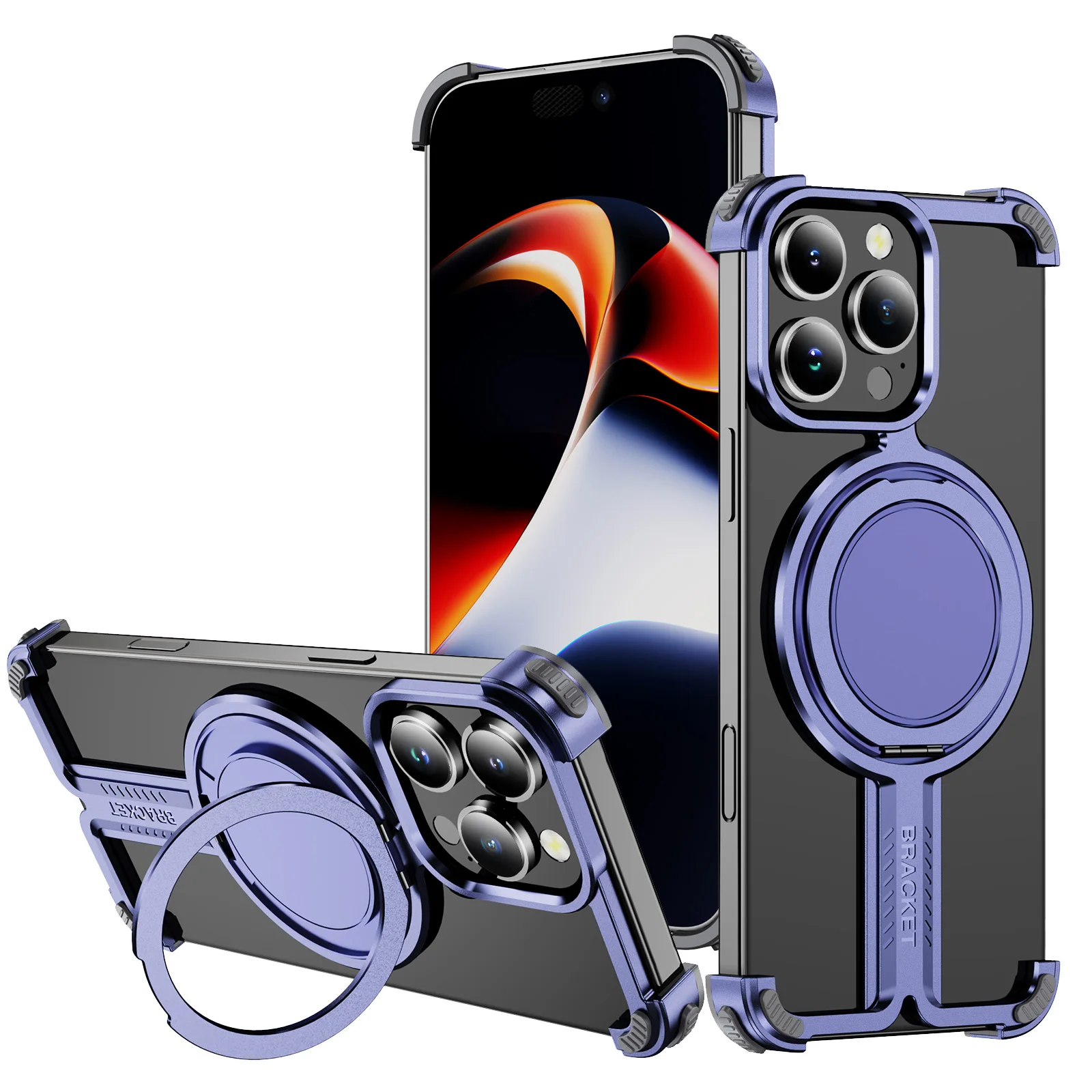 

Titanium Alloy Bumper Phone Case For iPhone 12 13 14 15 16 Pro Max cover 16 Plus 16 Pro Metal Magnetic 360° Stand Rimless Cover