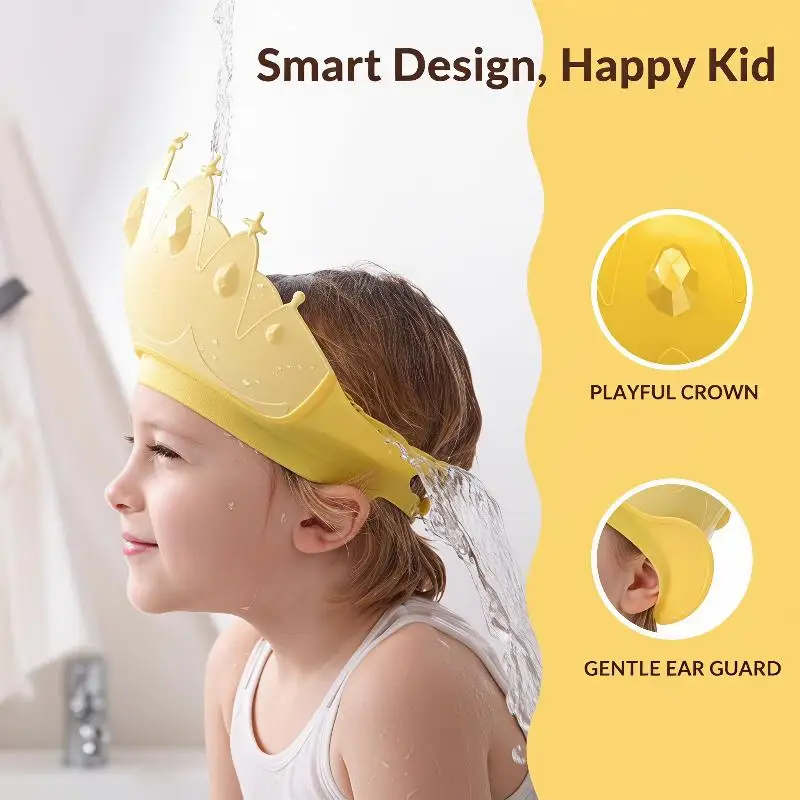 Adjustable Size Children Shampoo Cap Crown Baby Shower Cap Cartoon Bath Visor Infant Hair Shield Ear Protection Waterproof