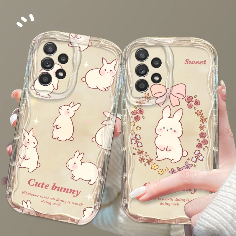 

Pink Rabbit Cute Beautiful For Samsung S24 S23 S21 S20 Ultra Plus FE A73 A72 A71 A51 A31 A05S A05 A04 5G Wave Oil Funda