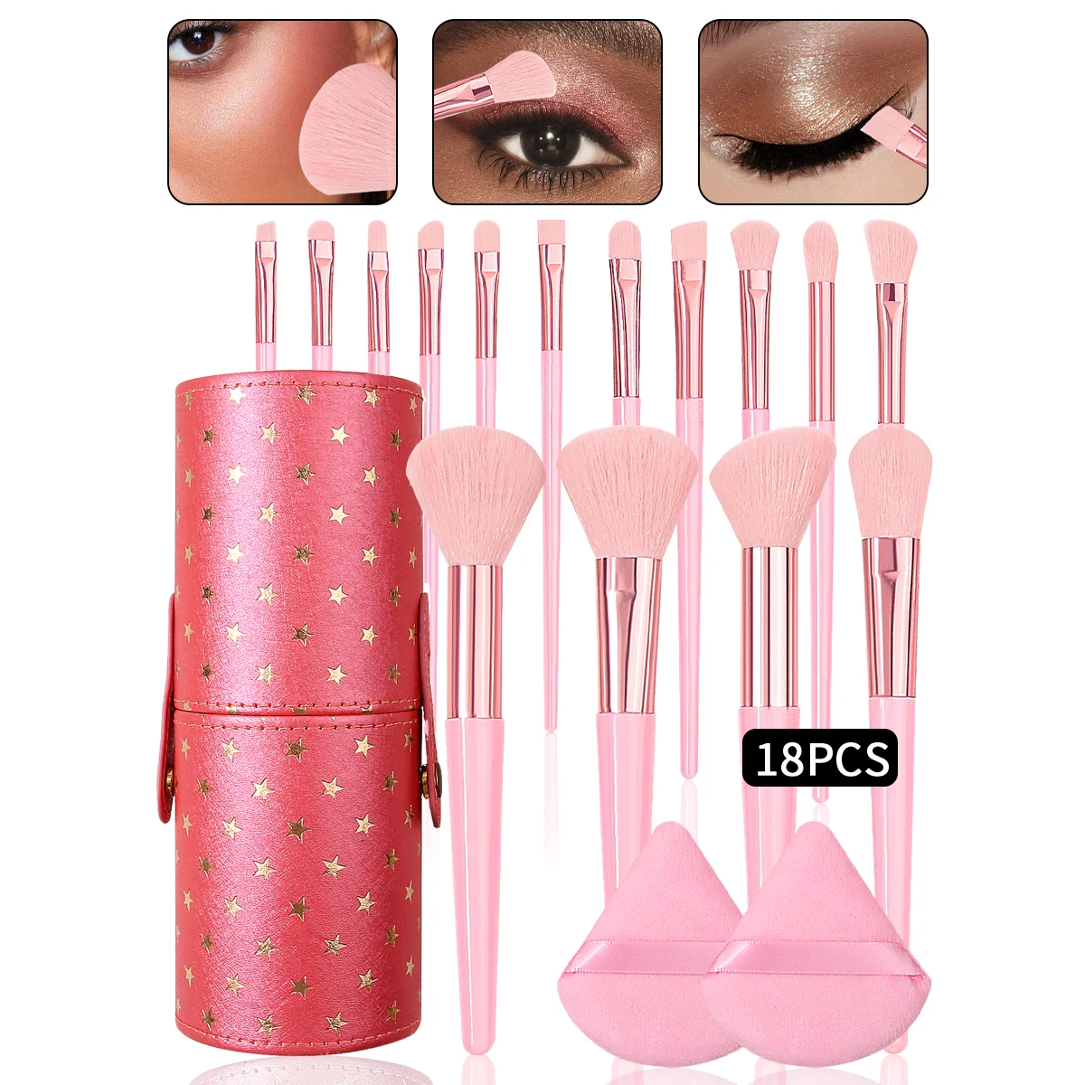 professional makeup brush set, super soft brush, desktop dust cover, storage bucket, triangular sponge, triangular powder puff