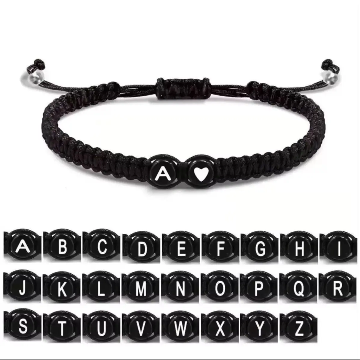 Customized Handmade Men's Adjustable Letter Bracelet Women's Heart-Shaped Design Woven Jewelry with 26 Letters