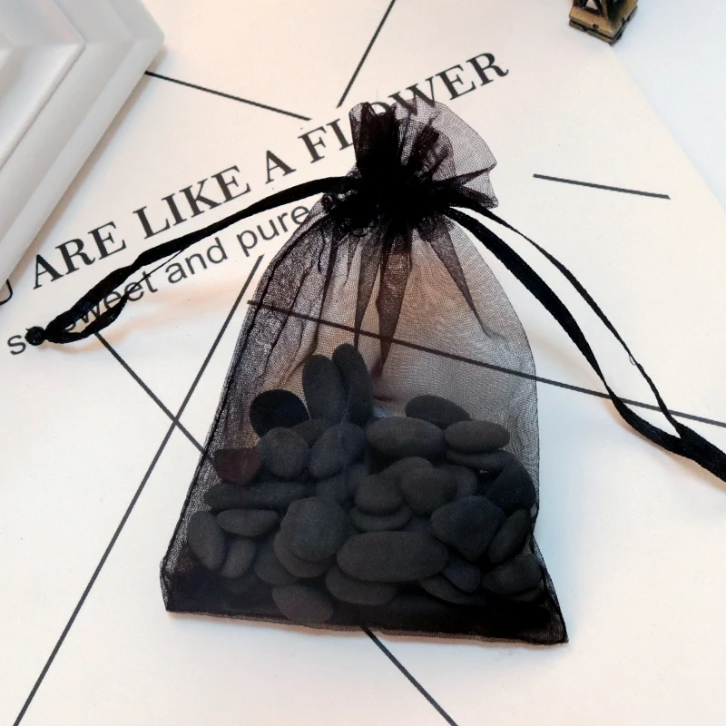 

100 pcs/lot Black Drawstring Organza Bag Wedding Candy Jewelry Packaging Display Beautiful Gift Bag 17x23cm 20x30cm 30x40cm