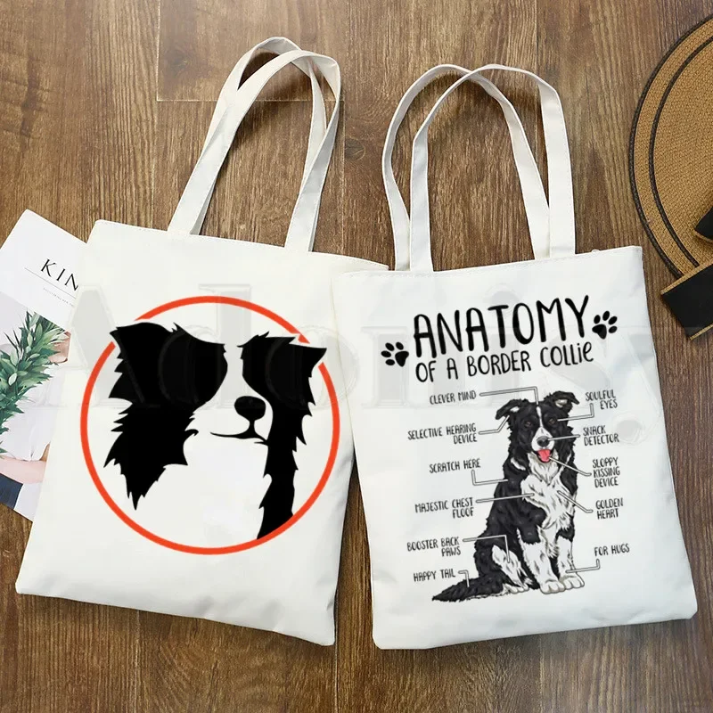 I Love My Border Collie Dog Harajuku Handbags Shoulder Bags Casual Shopping Handbag Unisex Elegant Canvas Bag