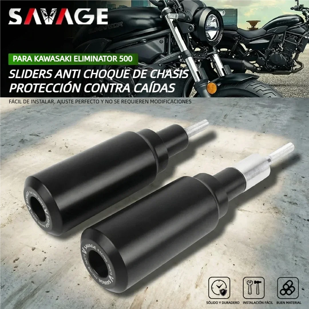 SAVAGE Slider Anti Choque de Chasis para Kawasaki Eliminator 500/500SE 2024-2025 - Protector de Motor y Contra Caídas