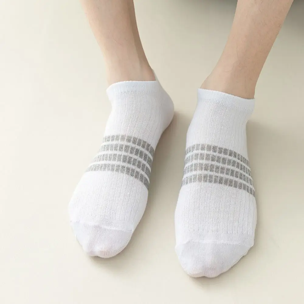 10Pairs Elastic Patchwork Ankle Thin Socks Cotton Breathable Striped Invisible Socks Anti-slip Hosiery Men's Tube Socks Men