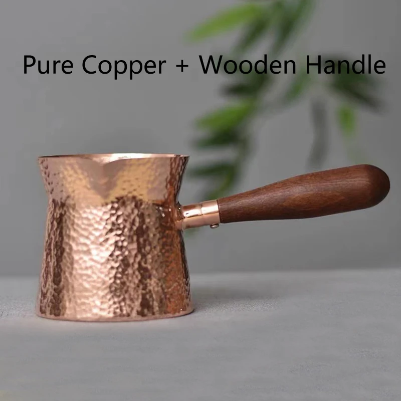 Pure Copper Pitcher Jug, Tea Pot with Wooden Handle, Kettles Hammer, Handcraft Drinkware, 400ml