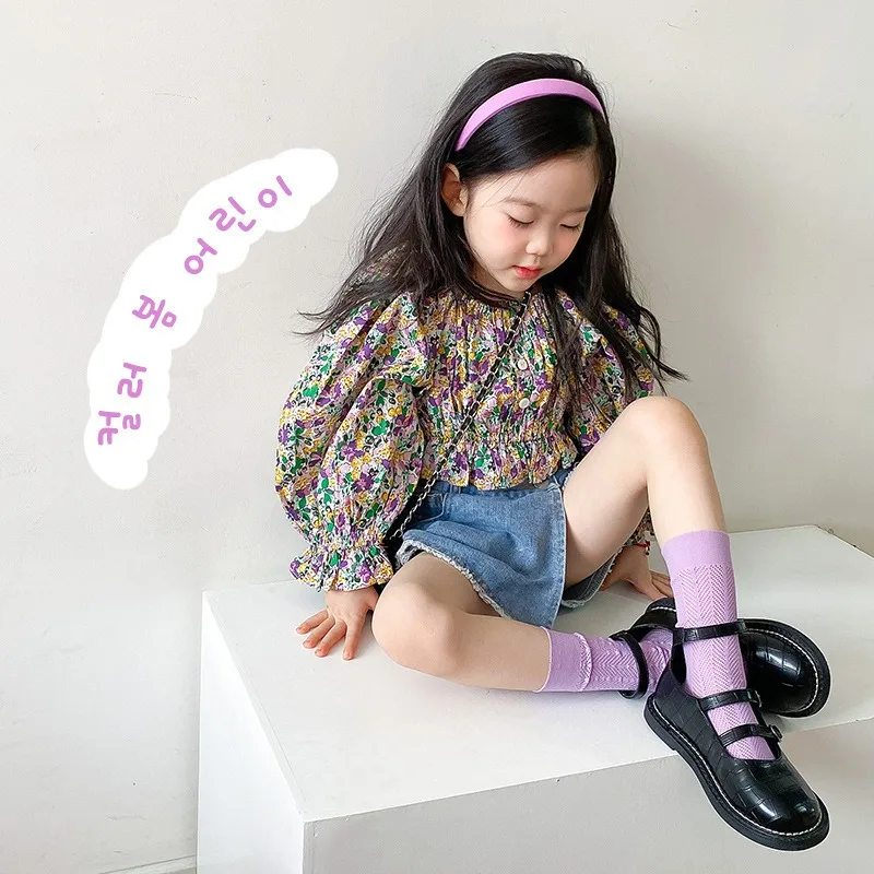Spring and summer solid color striped hollow card stockings children's mesh socks random color