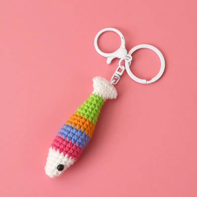 

Cute Rainbow Fish Series Crochet Keychain Knitted Small Fish Pendant Keyrings Wholesale Colorful Crochet Fish Keychains Car Keys