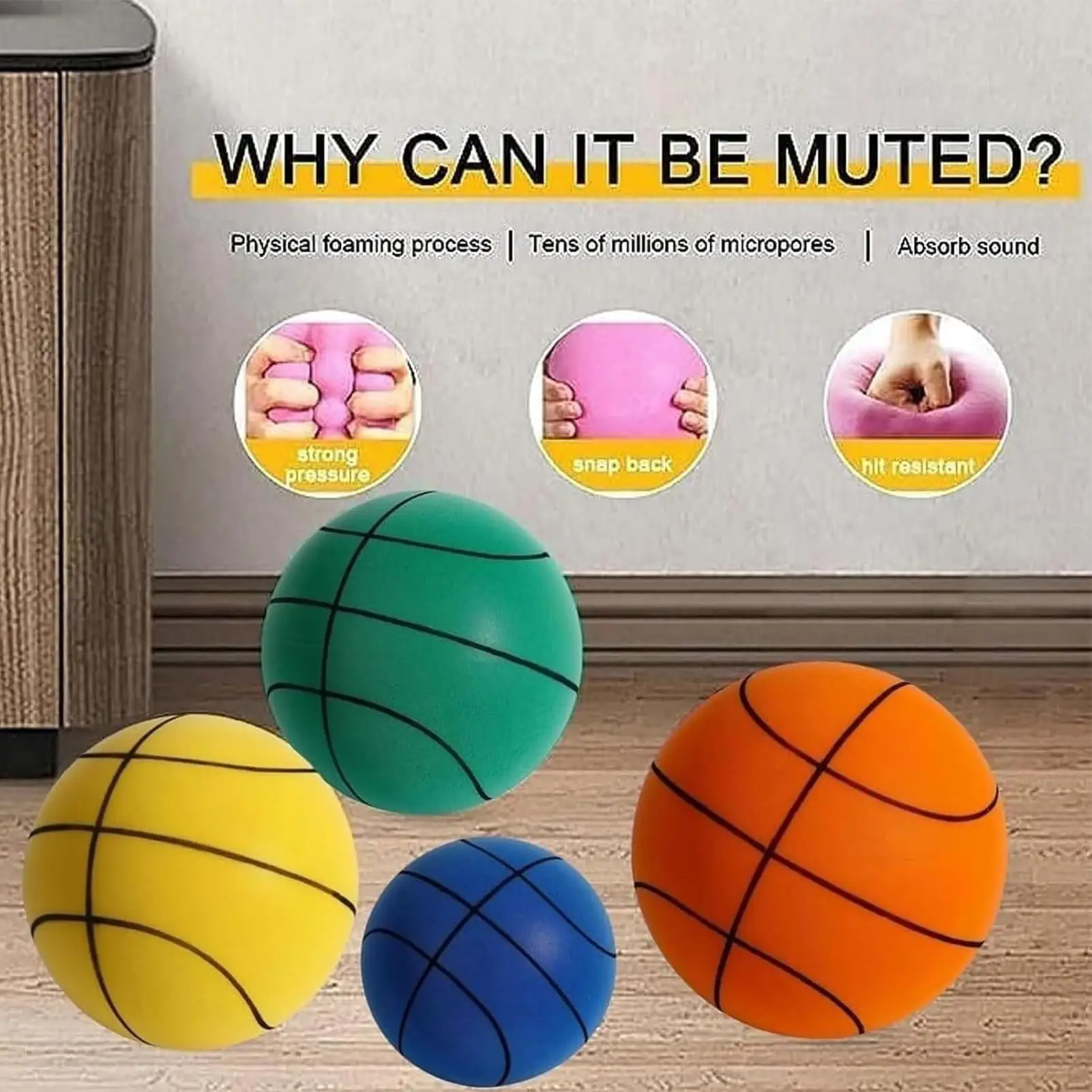 

Silent Basketballs And Hoop Set Quiet Basketball Dribbling Home Wall-Mounted Basketball Frame Daily Skill Training For Home Gym