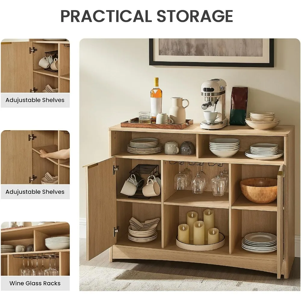 Buffet Sideboard with Wine Glass Rack and Adjustable Shelves, 47.2-inch Kitchen Storage Cabinet for Dining Area