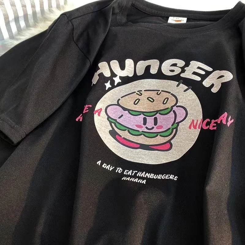 Camiseta con estampado de dibujos animados para mujer, remera de gran tamaño, Top holgado de manga corta, ropa Harajuku Gótica para niñas y adolescentes
