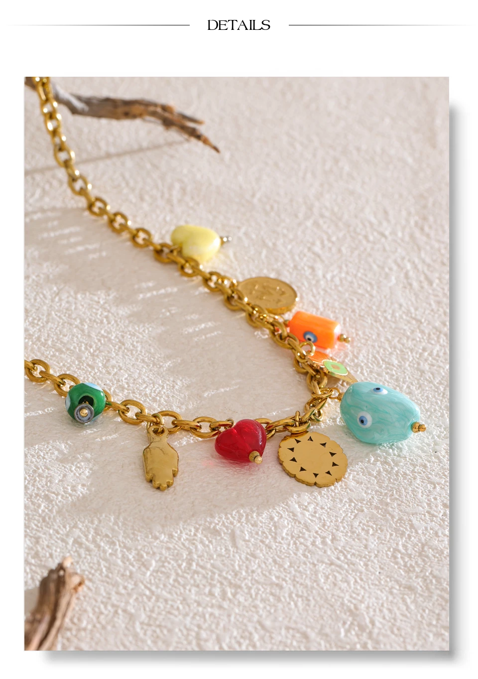 Yhpup Trendy Edelstahl Keramik Auge Herz Charms Anhänger Tropfen Halskette Goldene PVD Überzogene Mode Kragen Charme Schmuck Geschenk – Detail 8
