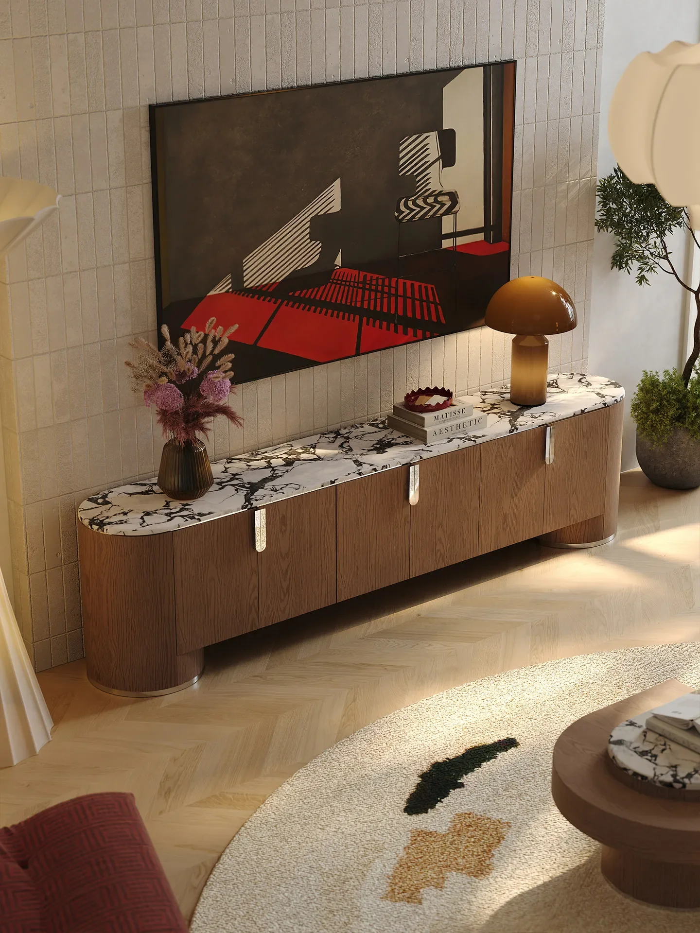 DSA retro solid wood TV cabinet antique walnut color TV cabinet coffee table combination in living room