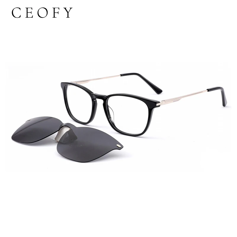 Ceofy Acetate Women Men Glasses Frame Retro Myopia Polarized Sun Clip Magnet Optical Prescription Eyeglasses for Small Face