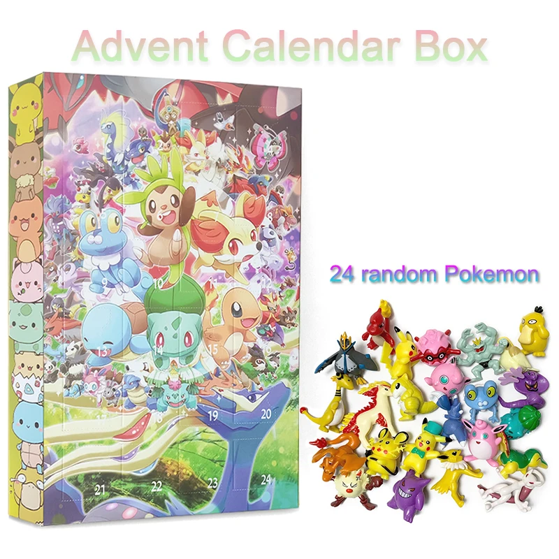 Pokemon Advent Calendar Box Random 24pcs Pikachu Charizard Anime Action Figures Model Dolls Christmas Halloween Kids Toys Gift