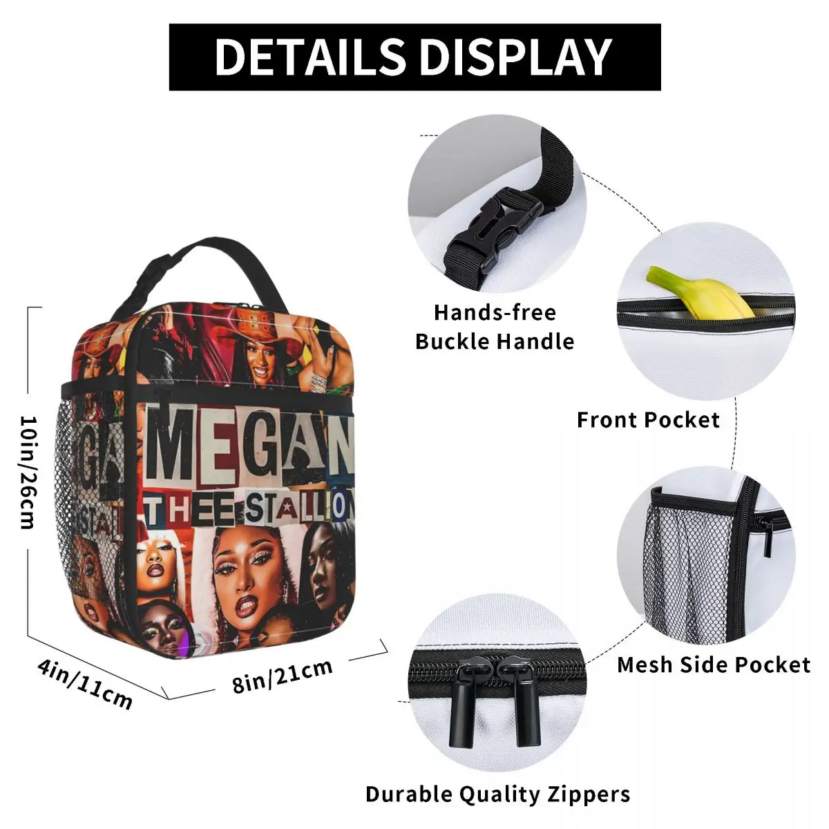 Megan Thee SUNlion Rared Music Merch Sac fourre-tout isolé pour le stockage de bureau, boîtes de nourriture, glacière thermique portable, boîte à lunch