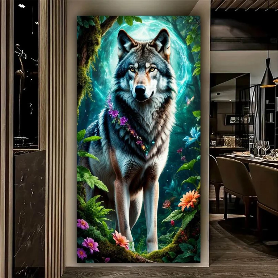 

Новинка 2026: Алмазная мозаика «Волк» большого размера для взрослых. Картина-вышивка «Дикие животные». Настенный декор.